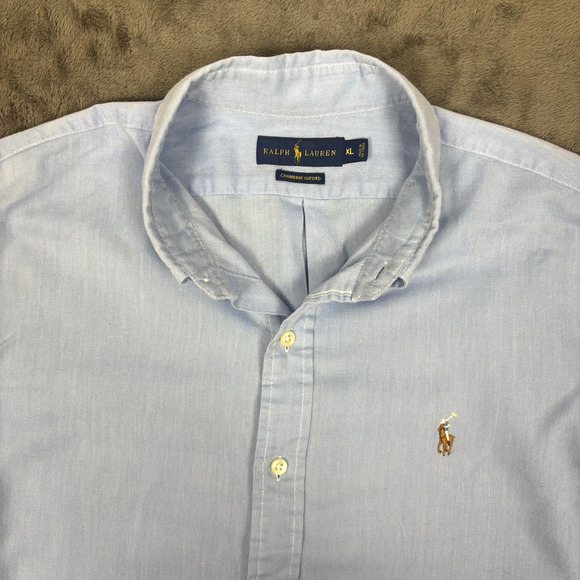 Ralph Lauren Chambray Oxford Men's XL Blue Flesh Pony Button Down Long Sleeve - Picture 3 of 6